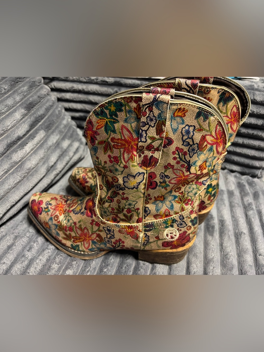 Roper Ingrid Floral Metallic Western Booties Multicolor